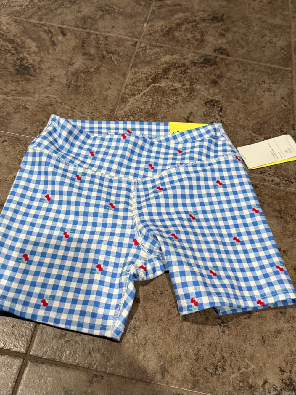 🫑Blue Gingham Cherry-Print kids Bike Shorts